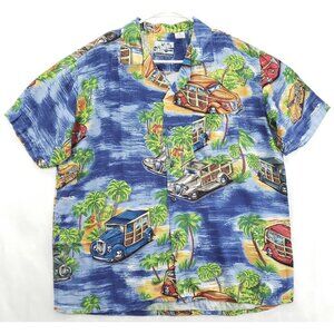 Pineapple Connection Shirt Mens Medium Blue Green Hawaiian Palm Tree Beach